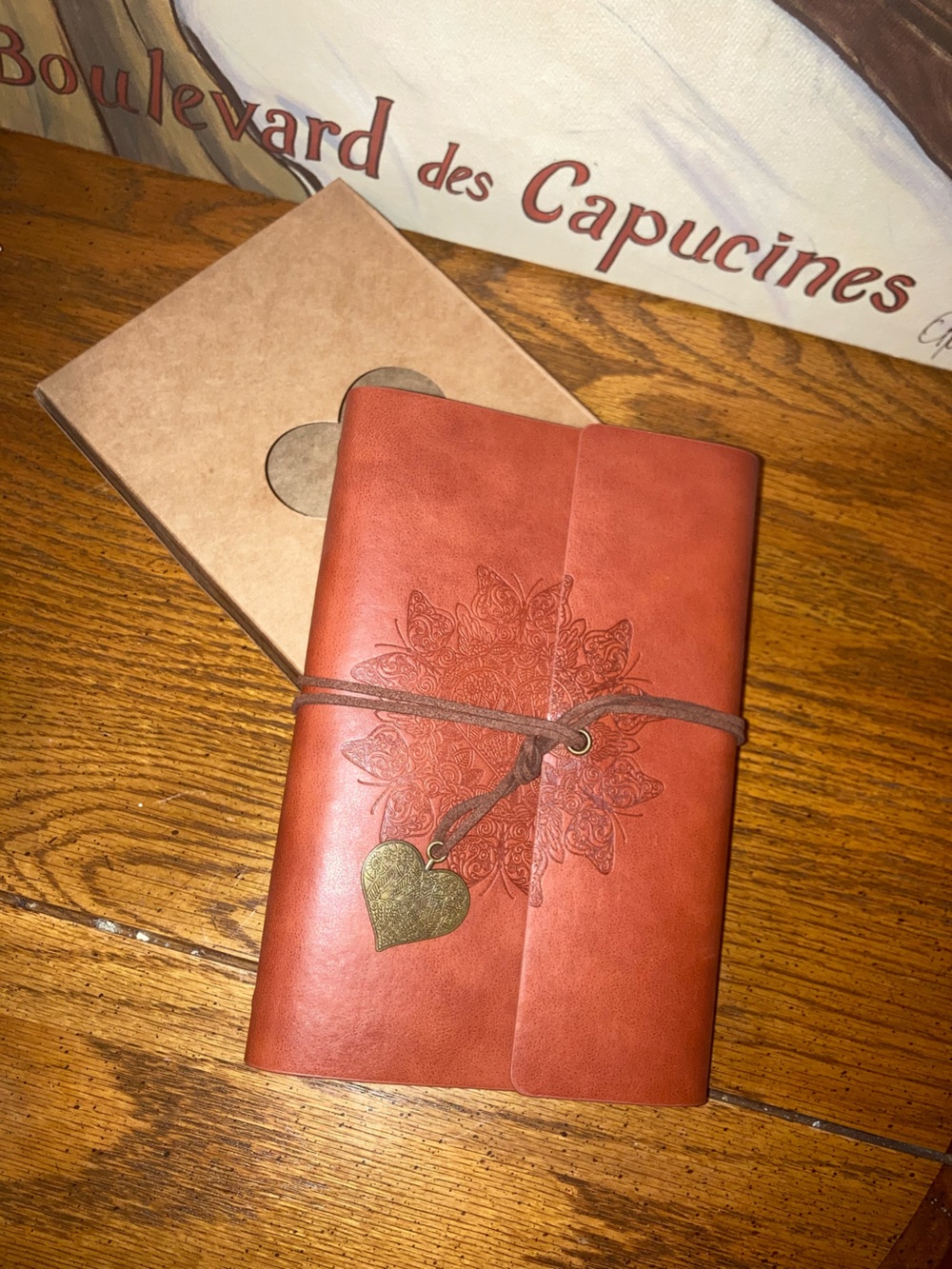 Leather Journal with Heart Charm Refillable - Brown NIB